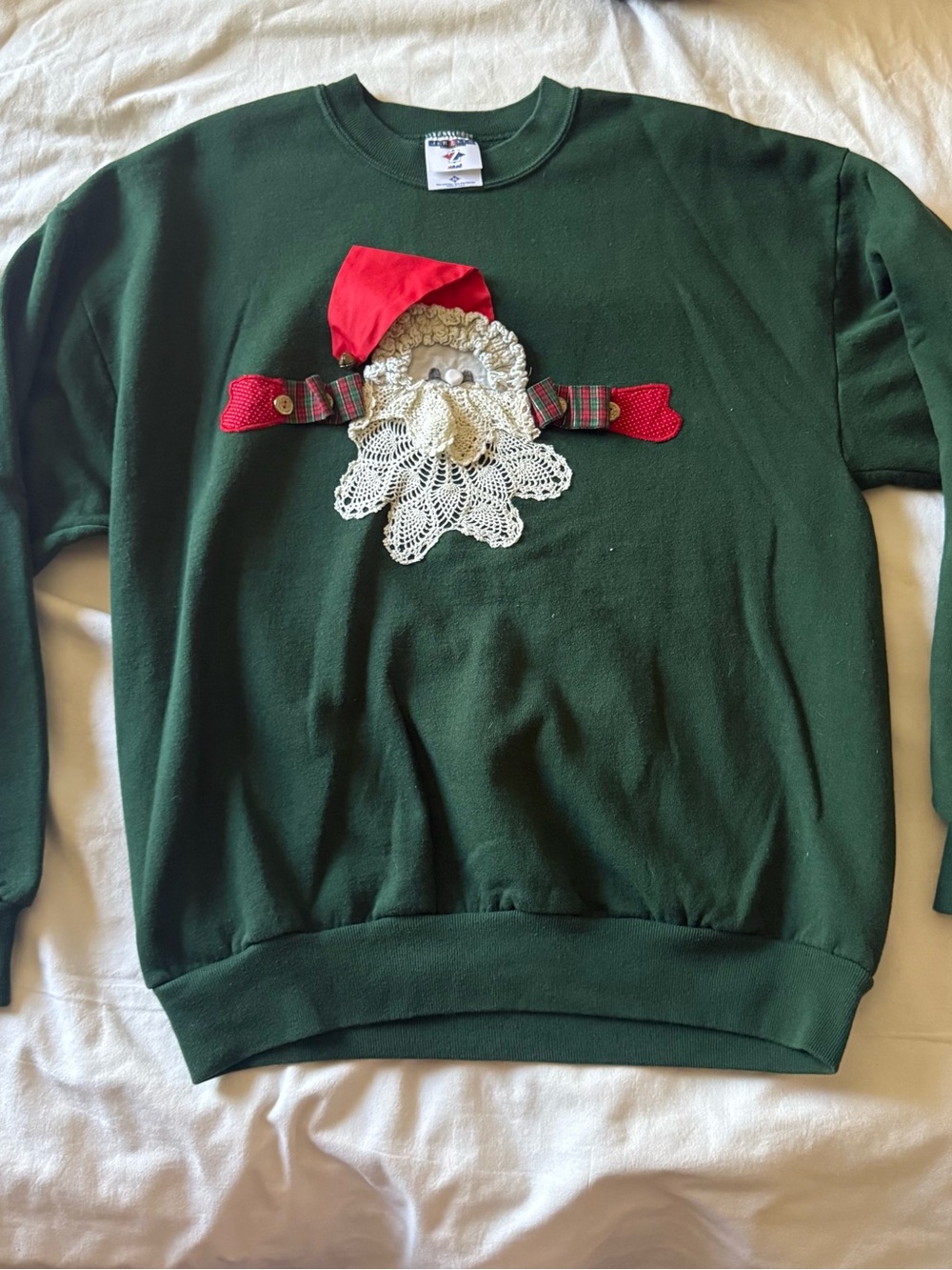 Jerzees Dark Green Crewneck Sweatshirt with Red Accent
